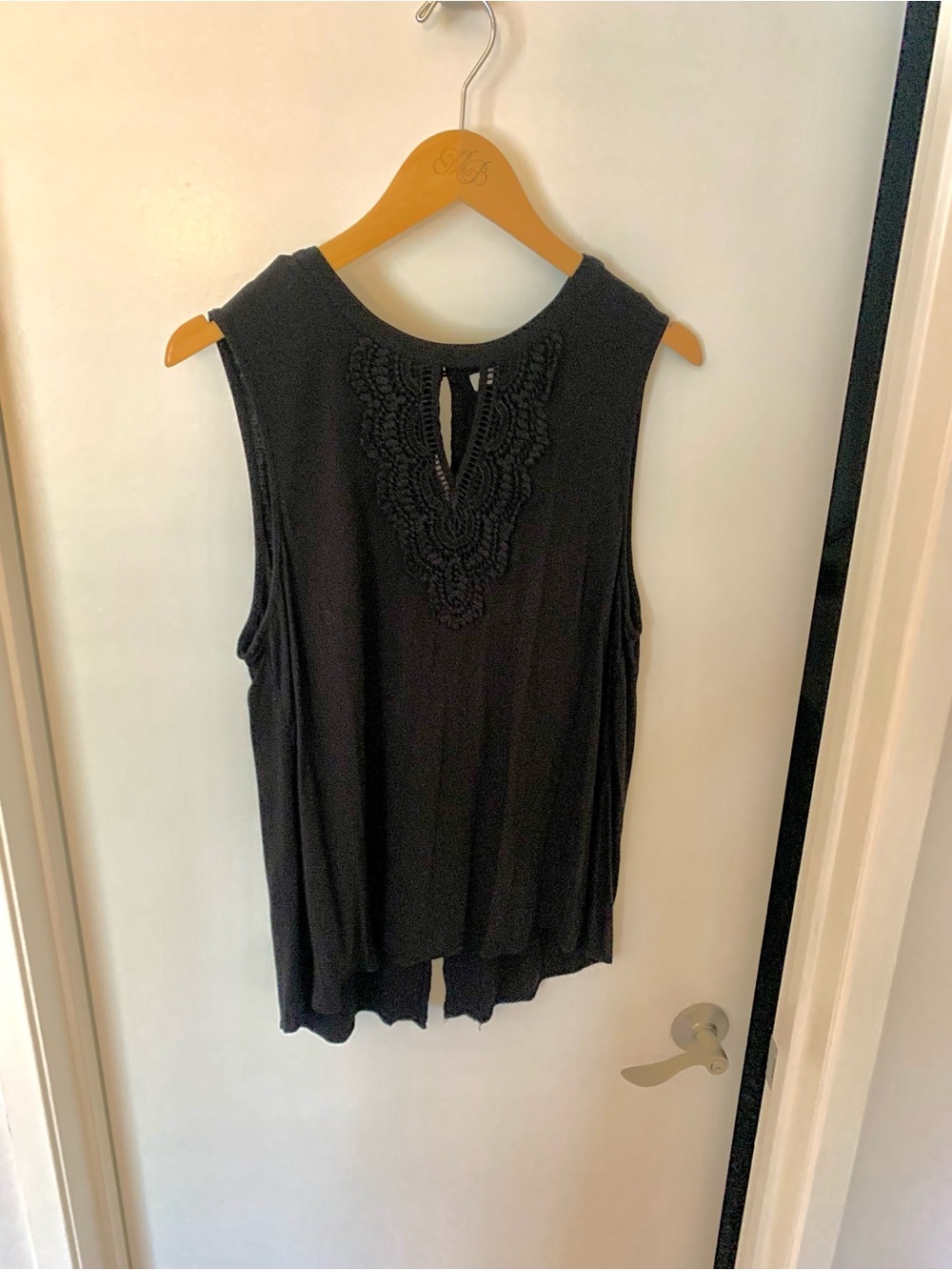 Sleeveless Black Crochet Yoke Women's Top